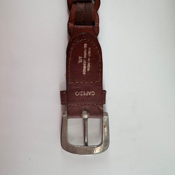 Vintage Y2K Brown Leather Braided Chain Belt Capezio M L 40” Boho Indie Grunge - Picture 5 of 6